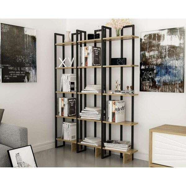 Decorotika 71 in. Alice Industrial Corner Unit Bookcase - Oak & Black DE86725